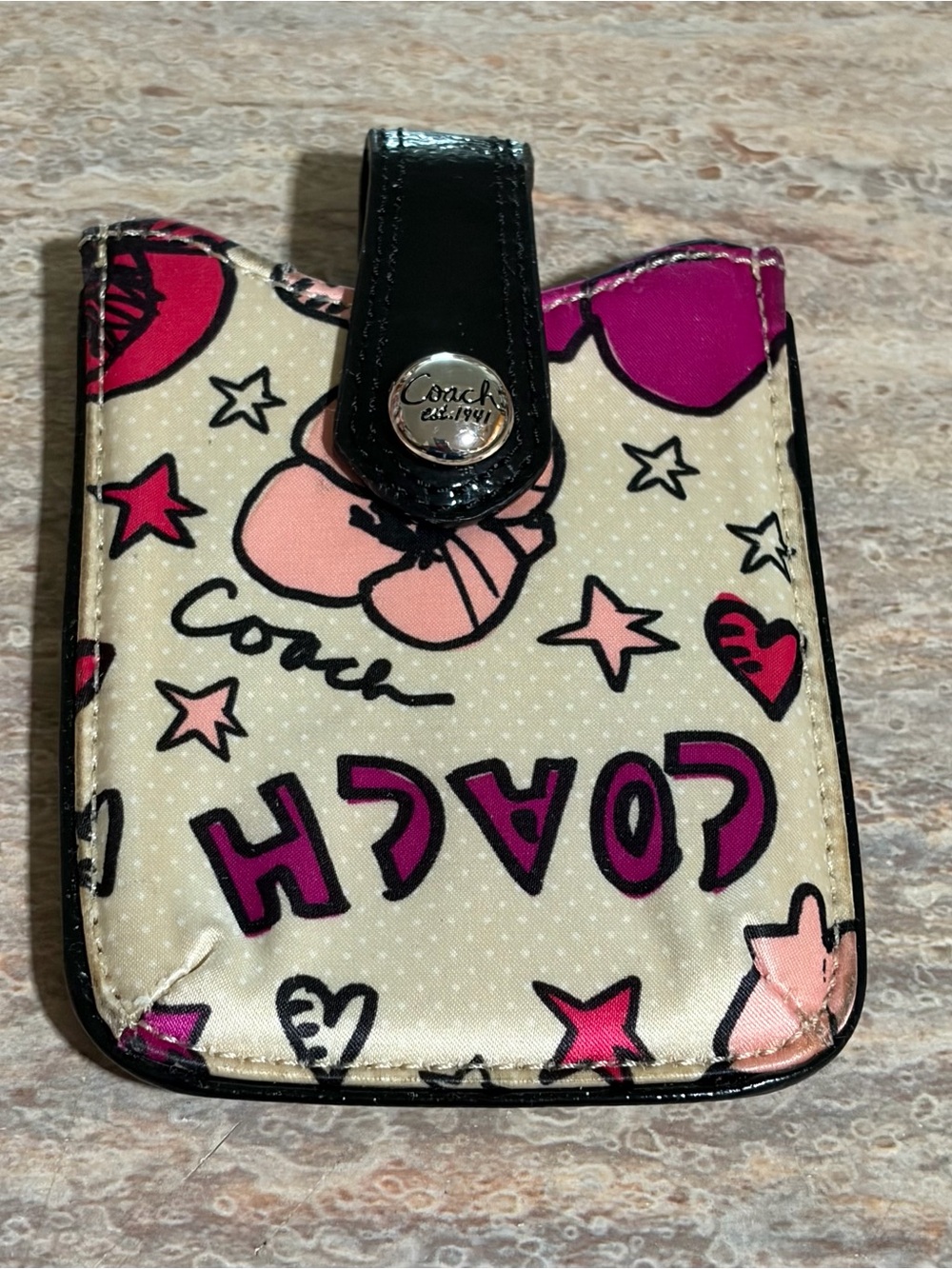 Coach Poppy Kyra Cream Multicolor Vintage Small Card Holder Pouch/ Phone Sleeve